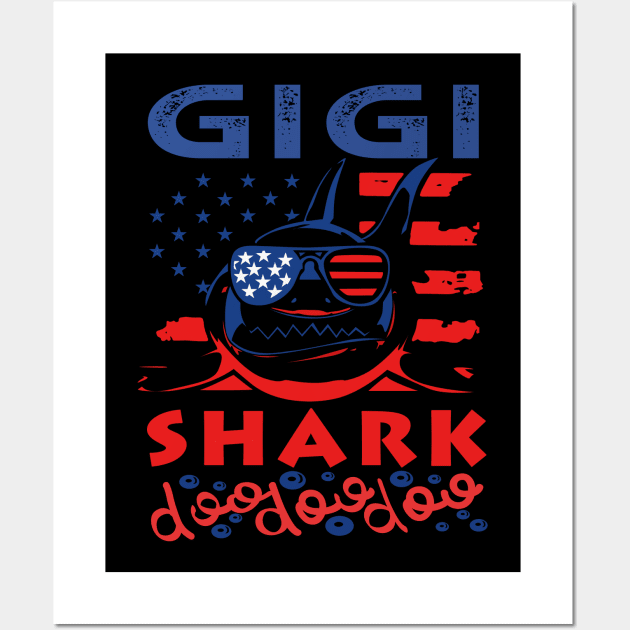 Gigi Shark American Flag July Of 4th Wall Art by heryes store